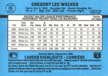 1988 Leaf #86 Greg Walker Back