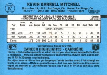 1988 Leaf #87 Kevin Mitchell Back