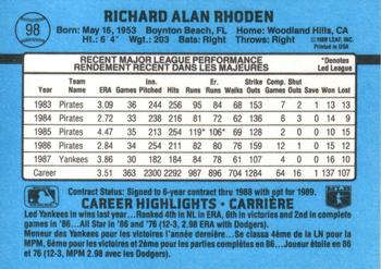 1988 Leaf #98 Rick Rhoden Back