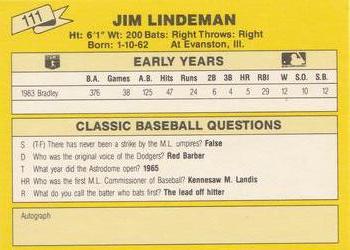 1987 Classic Update Yellow #111 Jim Lindeman Back