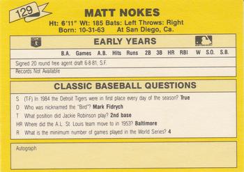 1987 Classic Update Yellow #129 Matt Nokes Back