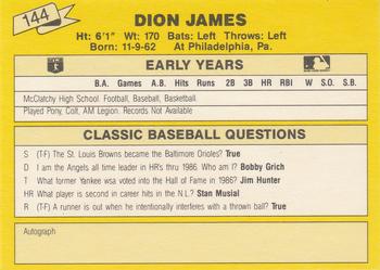 1987 Classic Update Yellow #144 Dion James Back
