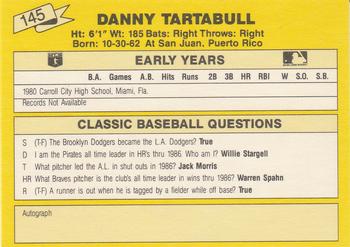 1987 Classic Update Yellow #145 Danny Tartabull Back
