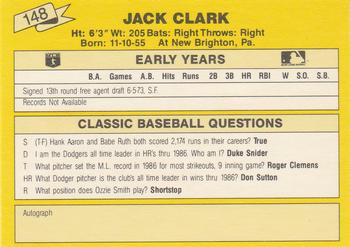 1987 Classic Update Yellow #148 Jack Clark Back