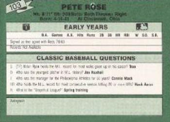 1987 Classic Update Yellow/Green Backs #103 Pete Rose Back