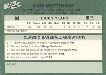 1987 Classic Update Yellow/Green Backs #104 Don Mattingly Back