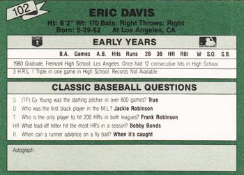 1987 Classic Update Yellow/Green Backs #102 Eric Davis Back