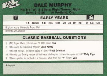 1987 Classic Update Yellow/Green Backs #106 Dale Murphy Back