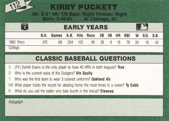 1987 Classic Update Yellow/Green Backs #112 Kirby Puckett Back