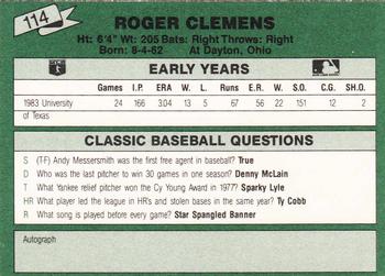 1987 Classic Update Yellow/Green Backs #114 Roger Clemens Back