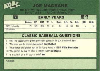 1987 Classic Update Yellow/Green Backs #117 Joe Magrane Back