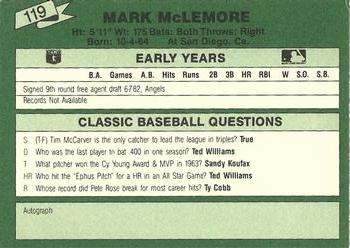1987 Classic Update Yellow/Green Backs #119 Mark McLemore Back