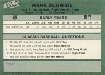 1987 Classic Update Yellow/Green Backs #121 Mark McGwire Back