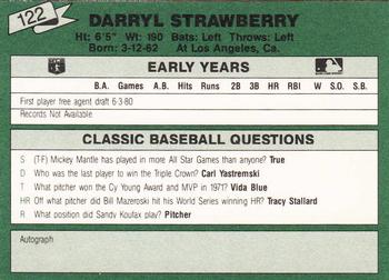 1987 Classic Update Yellow/Green Backs #122 Darryl Strawberry Back
