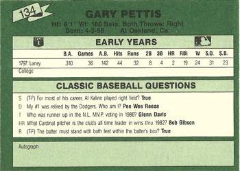 1987 Classic Update Yellow/Green Backs #134 Gary Pettis Back