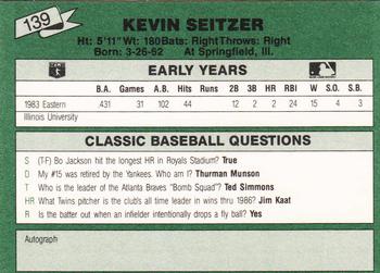 1987 Classic Update Yellow/Green Backs #139 Kevin Seitzer Back