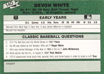 1987 Classic Update Yellow/Green Backs #140 Devon White Back