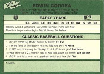 1987 Classic Update Yellow/Green Backs #143 Edwin Correa Back
