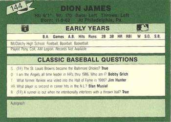 1987 Classic Update Yellow/Green Backs #144 Dion James Back