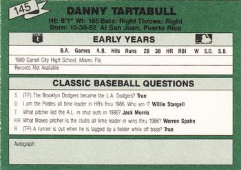 1987 Classic Update Yellow/Green Backs #145 Danny Tartabull Back