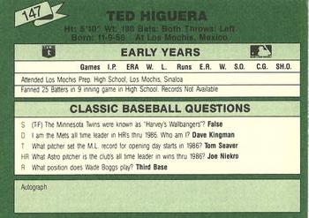 1987 Classic Update Yellow/Green Backs #147 Ted Higuera Back