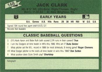 1987 Classic Update Yellow/Green Backs #148 Jack Clark Back