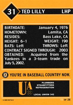 2003 Plumbers Union Oakland Athletics #15 Ted Lilly Back