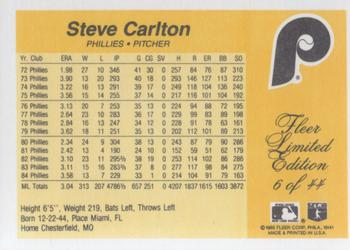 1985 Fleer Limited Edition #6 Steve Carlton Back