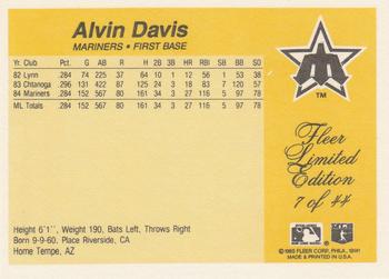 1985 Fleer Limited Edition #7 Alvin Davis Back