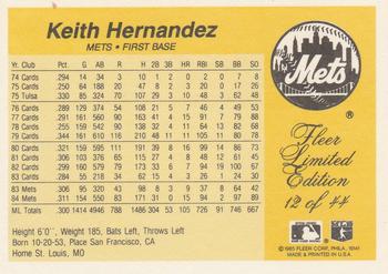1985 Fleer Limited Edition #12 Keith Hernandez Back