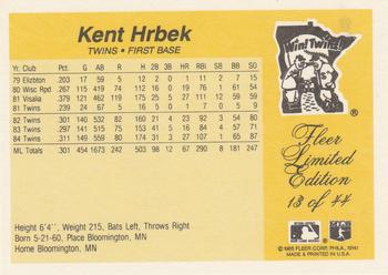 1985 Fleer Limited Edition #13 Kent Hrbek Back