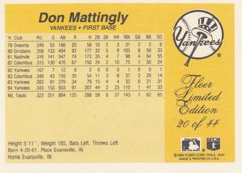 1985 Fleer Limited Edition #20 Don Mattingly Back