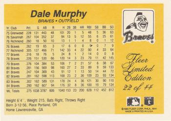 1985 Fleer Limited Edition #22 Dale Murphy Back