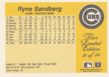 1985 Fleer Limited Edition #31 Ryne Sandberg Back