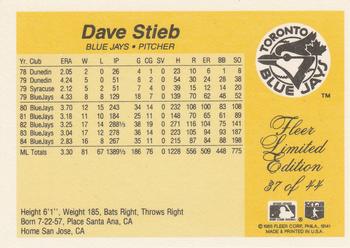 1985 Fleer Limited Edition #37 Dave Stieb Back