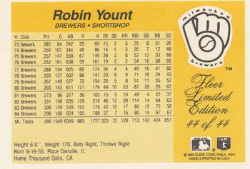 1985 Fleer Limited Edition #44 Robin Yount Back