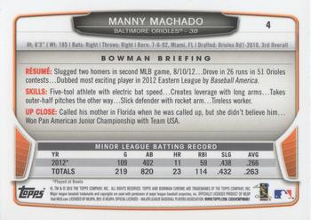 2013 Bowman Draft Picks & Prospects - Chrome #4 Manny Machado Back