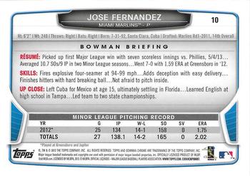 2013 Bowman Draft Picks & Prospects - Chrome #10 Jose Fernandez Back