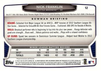 2013 Bowman Draft Picks & Prospects - Chrome #12 Nick Franklin Back