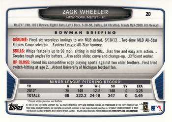 2013 Bowman Draft Picks & Prospects - Chrome #20 Zack Wheeler Back