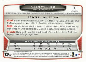 2013 Bowman Draft Picks & Prospects - Chrome #34 Allen Webster Back