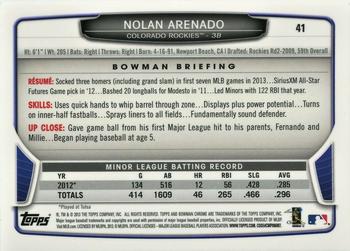 2013 Bowman Draft Picks & Prospects - Chrome #41 Nolan Arenado Back
