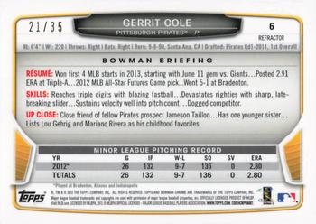 2013 Bowman Draft Picks & Prospects - Chrome Black Refractors #6 Gerrit Cole Back