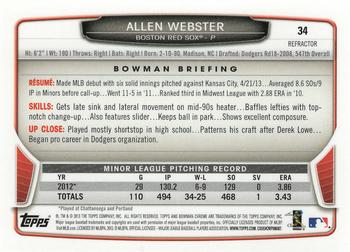 2013 Bowman Draft Picks & Prospects - Chrome Black Wave Refractors #34 Allen Webster Back