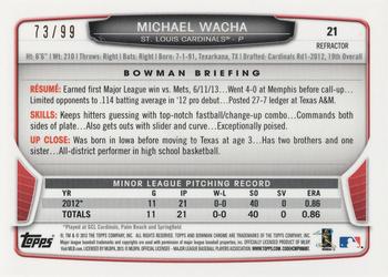 2013 Bowman Draft Picks & Prospects - Chrome Blue Refractors #21 Michael Wacha Back