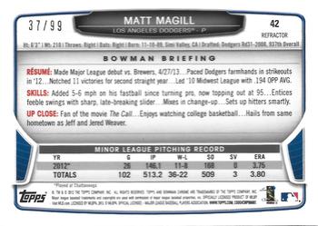 2013 Bowman Draft Picks & Prospects - Chrome Blue Refractors #42 Matt Magill Back