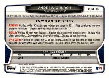 2013 Bowman Draft Picks & Prospects - Chrome Draft Pick Autographs #BCA-AC Andrew Church Back