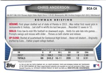 2013 Bowman Draft Picks & Prospects - Chrome Draft Pick Autographs #BCA-CA Chris Anderson Back