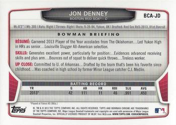 2013 Bowman Draft Picks & Prospects - Chrome Draft Pick Autographs #BCA-JD Jon Denney Back