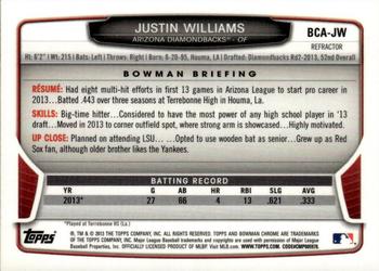 2013 Bowman Draft Picks & Prospects - Chrome Draft Pick Autographs #BCA-JW Justin Williams Back
